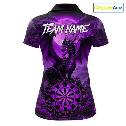 Black And Purple Dartboard Roses And Dragon Darts Polo & 1/4 Zip Custom Women's Darts Team Jersey TDM5803