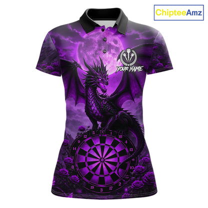 Black And Purple Dartboard Roses And Dragon Darts Polo & 1/4 Zip Custom Women's Darts Team Jersey TDM5803