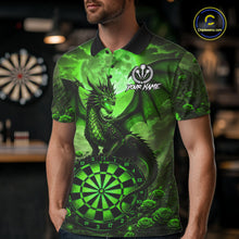 Load image into Gallery viewer, Black And Green Dartboard Roses And Dragon Darts Polo &amp; 1/4 Zip Custom Men's Darts Team Jersey TDM5804