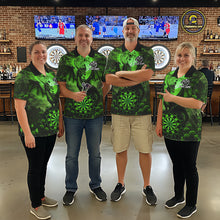 Load image into Gallery viewer, Black And Green Dartboard Roses And Dragon Darts Polo &amp; 1/4 Zip Custom Men's Darts Team Jersey TDM5804