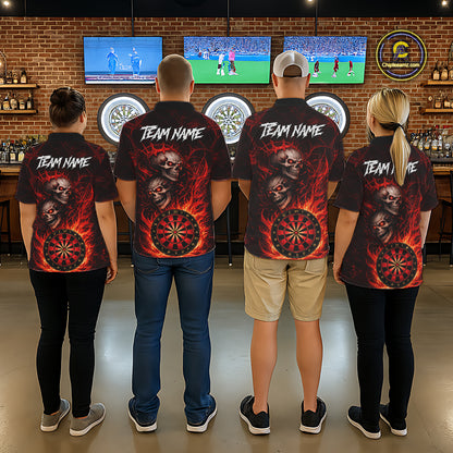 Personalized Red Flaming Skull Darts Polo & 1/4 Zip For Men Custom Fire Darts Team Jersey TDM5806