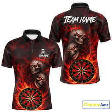 Load image into Gallery viewer, Personalized Red Flaming Skull Darts Polo &amp; 1/4 Zip For Men Custom Fire Darts Team Jersey TDM5806