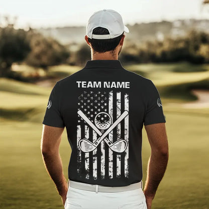 Black and White American Flag Men Golf polo shirts custom patriotic golf apparel team golf jerseys NQS9605