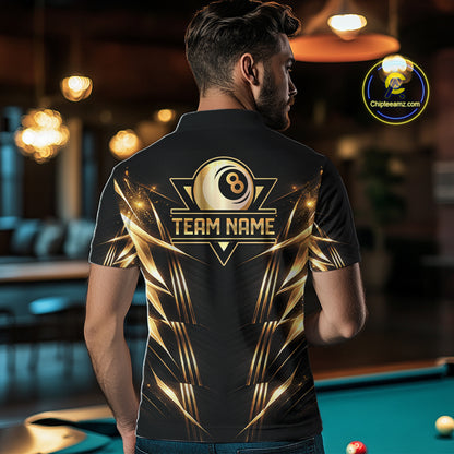 Black And Gold Lightning 8 Ball Pool Billiard Shirts For Men Custom Billiard Team League Jerseys NYN2920