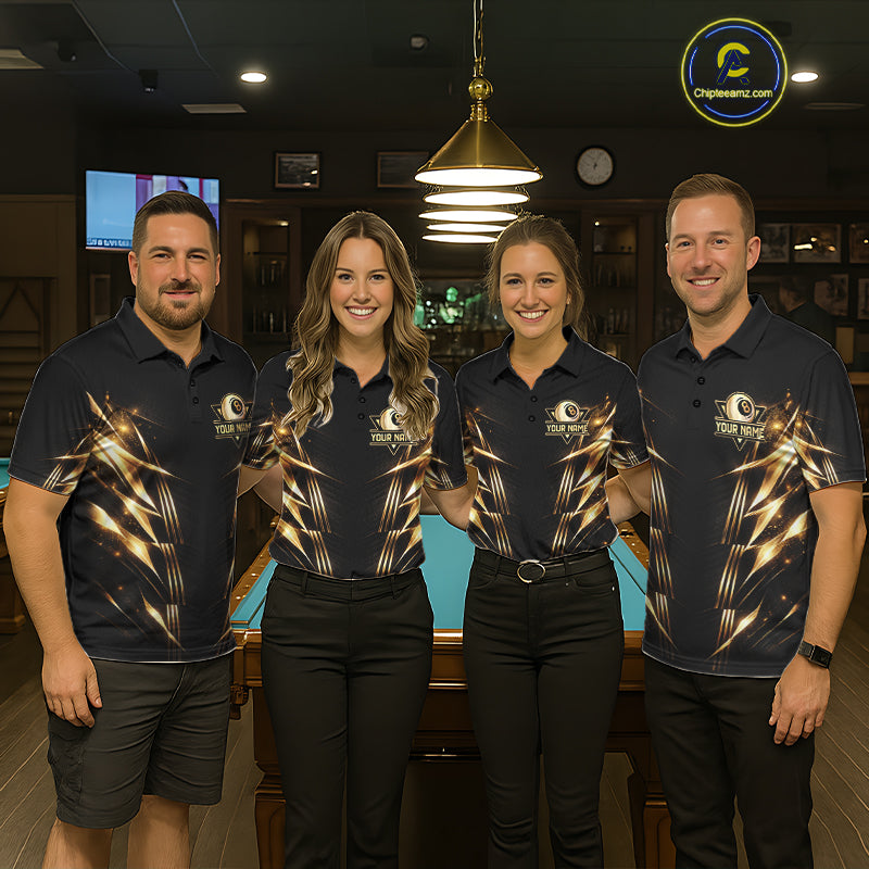 Black And Gold Lightning 8 Ball Pool Billiard Shirts For Women Custom Billiard Team League Jerseys NYN2920