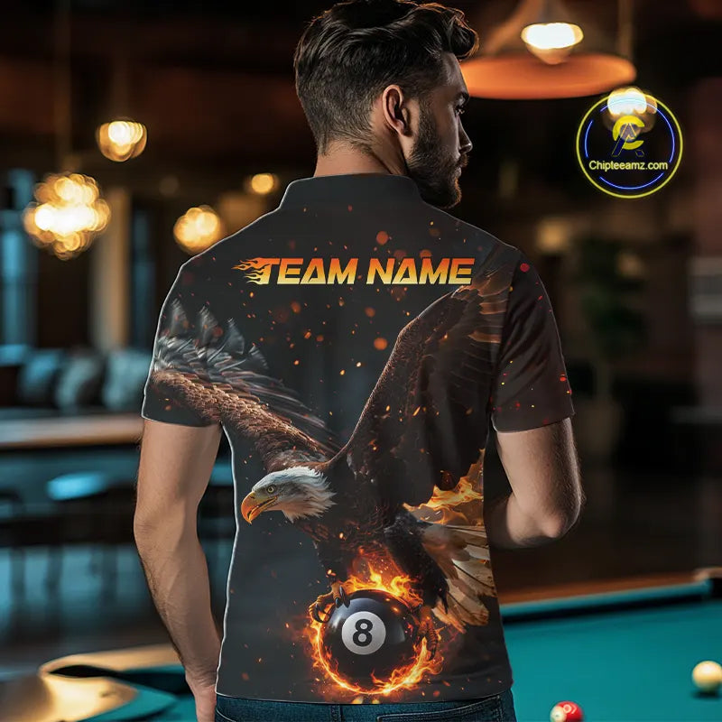 Personalized Fire 8 Ball Eagle Billiard Shirt For Men Custom Pool Team Jersey Polo & 1/4 Zip TDM6407