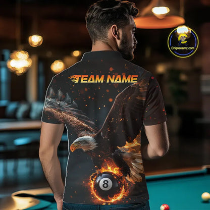 Personalized Fire 8 Ball Eagle Billiard Shirt For Men Custom Pool Team Jersey Polo & 1/4 Zip TDM6407
