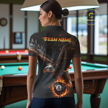 Personalized Fire 8 Ball Eagle Billiard Shirt For Women Custom Pool Team Jersey Polo & 1/4 Zip TDM6407