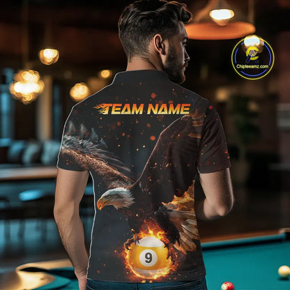 Personalized Fire 9 Ball Eagle Billiard Shirt For Men Custom Pool Team Jersey Polo & 1/4 Zip TDM6408