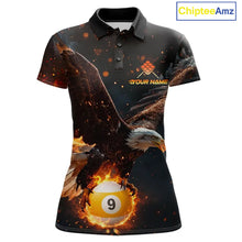 Load image into Gallery viewer, Personalized Fire 9 Ball Eagle Billiard Shirt For Women Custom Pool Team Jersey Polo &amp; 1/4 Zip TDM6408