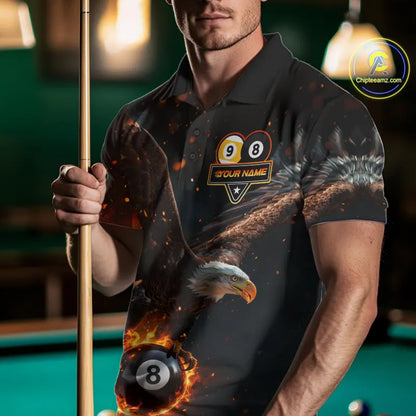 Custom Fire 8 Ball & 9 Ball Pool Eagle Billiard Shirt For Men, Billiard Team Jersey Polo & 1/4 Zip TDM6409