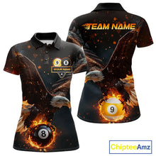 Load image into Gallery viewer, Custom Fire 8 Ball &amp; 9 Ball Pool Eagle Billiard Shirt For Women, Billiard Team Jersey Polo &amp; 1/4 Zip TDM6409