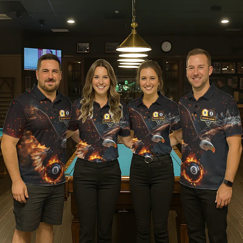 Custom Fire 8 Ball & 9 Ball Pool Eagle Billiard Shirt For Men, Billiard Team Jersey Polo & 1/4 Zip TDM6409
