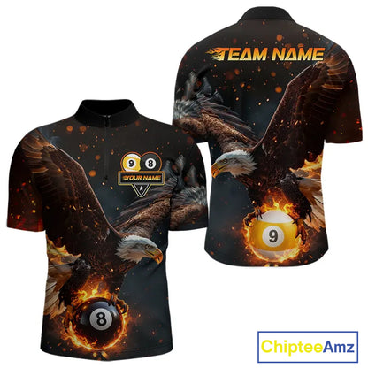 Custom Fire 8 Ball & 9 Ball Pool Eagle Billiard Shirt For Men, Billiard Team Jersey Polo & 1/4 Zip TDM6409