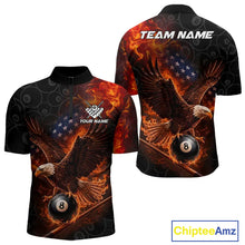 Load image into Gallery viewer, Flaming US Flag Eagle 8 Ball Billiard Shirt For Men Custom Patriotic Pool Jersey Polo &amp; 1/4 Zip TDM6411
