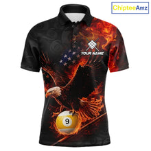 Load image into Gallery viewer, Flaming US Flag Eagle 9 Ball Billiard Shirt For Men Custom Patriotic Pool Jersey Polo &amp; 1/4 Zip TDM6412