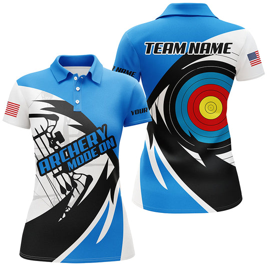 Personalized Blue Archery Jerseys Women Polo & Quarter-Zip Shirts Custom Archery Bow Shirts TDM1686