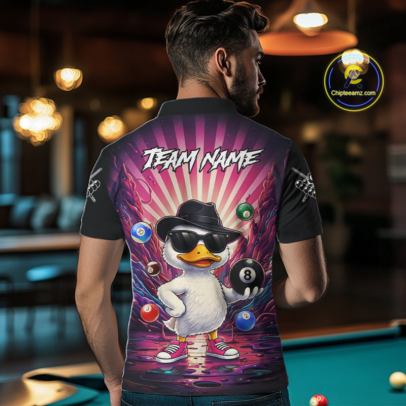 Funny Duck 8 Ball Billiard Shirt For Men Custom Neon Graffiti Billiard Team Jersey Polo & 1/4 Zip TDM6613