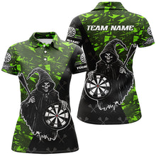 Load image into Gallery viewer, Personalized Green Abstract Death Skeleton Women Darts Shirts, Funny Halloween Scary Darts Jerseys TDM2607