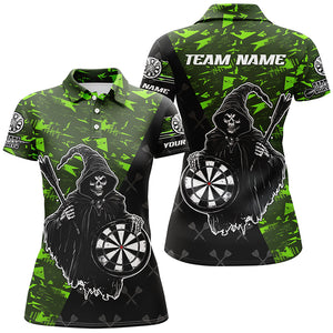 Personalized Green Abstract Death Skeleton Women Darts Shirts, Funny Halloween Scary Darts Jerseys TDM2607