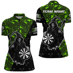 Personalized Green Abstract Death Skeleton Women Darts Shirts, Funny Halloween Scary Darts Jerseys TDM2607