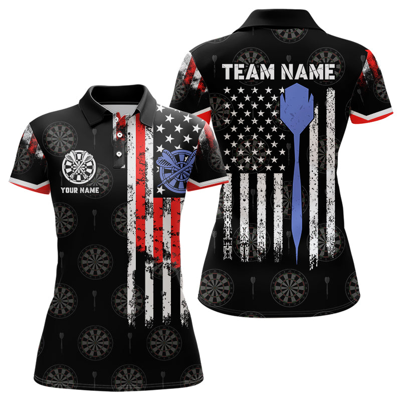 Personalized American Flag Dart Polo & Quarter Zip Shirt For Women Custom Patriotic Dart Jerseys TDM3083