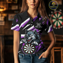 Load image into Gallery viewer, Personalized Wolf Darts Polo &amp; Quarter Zip Custom Darts Shirt For Women, Darts Jersey |Purple TDM5319