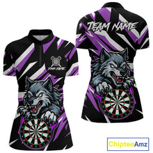 Load image into Gallery viewer, Personalized Wolf Darts Polo &amp; Quarter Zip Custom Darts Shirt For Women, Darts Jersey |Purple TDM5319