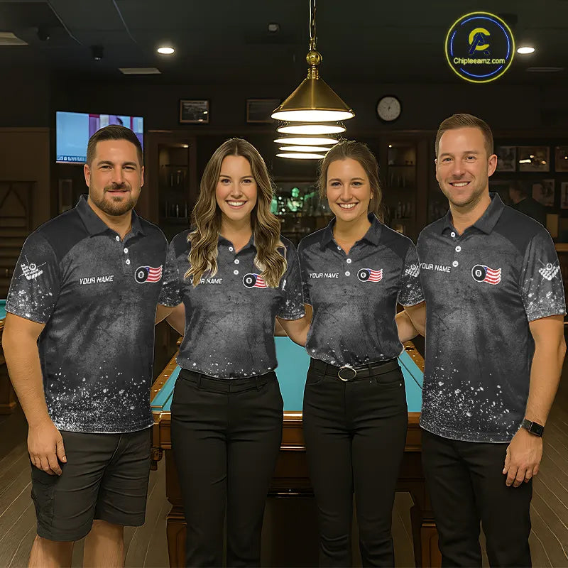 Personalized Billiard US Flag 8 Ball Pool Shirt For Women, Billiard Team Jersey Polo & 1/4 Zip TDM5579