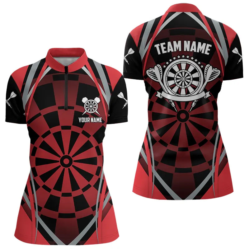 Personalized Black And Red Dartboard Pattern Dart Shirts For Women Custom Dart Jerseys Team Uniform TDM3651