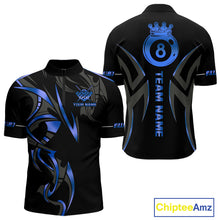 Load image into Gallery viewer, Custom Blue 8 Ball Pool Crown Billiard Shirts For Men, Billiard Team Jersey Polo &amp; 1/4 Zip |Black TDM6192