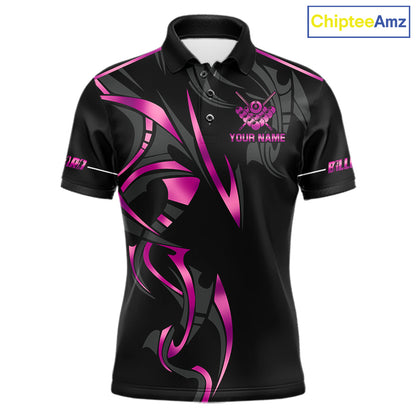 Custom Pink 8 Ball Pool Crown Billiard Shirts For Men, Billiard Team Jersey Polo & 1/4 Zip |Black TDM6193