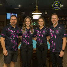 Load image into Gallery viewer, Custom Pink 8 Ball Pool Crown Billiard Shirts For Women, Billiard Team Jersey Polo &amp; 1/4 Zip |Black TDM6193