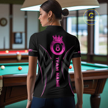 Load image into Gallery viewer, Custom Pink 8 Ball Pool Crown Billiard Shirts For Women, Billiard Team Jersey Polo &amp; 1/4 Zip |Black TDM6193
