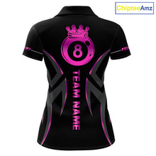 Load image into Gallery viewer, Custom Pink 8 Ball Pool Crown Billiard Shirts For Women, Billiard Team Jersey Polo &amp; 1/4 Zip |Black TDM6193