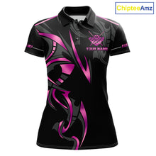 Load image into Gallery viewer, Custom Pink 8 Ball Pool Crown Billiard Shirts For Women, Billiard Team Jersey Polo &amp; 1/4 Zip |Black TDM6193