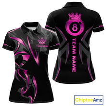 Load image into Gallery viewer, Custom Pink 8 Ball Pool Crown Billiard Shirts For Women, Billiard Team Jersey Polo &amp; 1/4 Zip |Black TDM6193