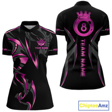 Load image into Gallery viewer, Custom Pink 8 Ball Pool Crown Billiard Shirts For Women, Billiard Team Jersey Polo &amp; 1/4 Zip |Black TDM6193