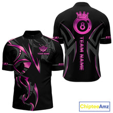 Load image into Gallery viewer, Custom Pink 8 Ball Pool Crown Billiard Shirts For Men, Billiard Team Jersey Polo &amp; 1/4 Zip |Black TDM6193