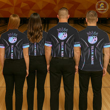 Load image into Gallery viewer, Custom Holographic Crown Bowling Ball Polo &amp; Quarter Zip Shirt For Men, Bowling Team Jersey |Black TDM6196