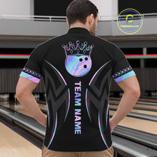 Load image into Gallery viewer, Custom Holographic Crown Bowling Ball Polo &amp; Quarter Zip Shirt For Men, Bowling Team Jersey |Black TDM6196