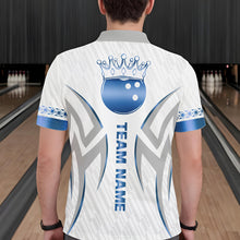 Load image into Gallery viewer, Custom Blue Bowling Ball Crown Bowling Shirt For Men, Bowling Team Jersey Polo &amp; 1/4 Zip |White TDM6198