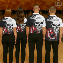 Load image into Gallery viewer, Personalized Red Grunge Skull Bowling Shirt For Women, Bowling League Team Jersey Polo &amp; 1/4 Zip TDM6418