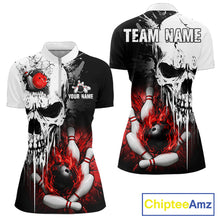 Load image into Gallery viewer, Personalized Red Grunge Skull Bowling Shirt For Women, Bowling League Team Jersey Polo &amp; 1/4 Zip TDM6418