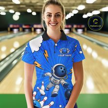 Load image into Gallery viewer, Blue Funny Astronaut Bowling Shirt For Women Custom Bowling Jersey, Bowling Uniform Polo &amp; 1/4 Zip TDM6421