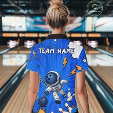 Load image into Gallery viewer, Blue Funny Astronaut Bowling Shirt For Women Custom Bowling Jersey, Bowling Uniform Polo &amp; 1/4 Zip TDM6421