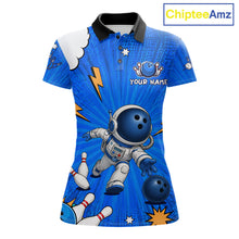 Load image into Gallery viewer, Blue Funny Astronaut Bowling Shirt For Women Custom Bowling Jersey, Bowling Uniform Polo &amp; 1/4 Zip TDM6421