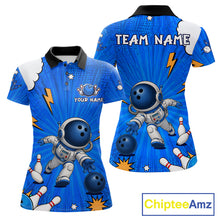 Load image into Gallery viewer, Blue Funny Astronaut Bowling Shirt For Women Custom Bowling Jersey, Bowling Uniform Polo &amp; 1/4 Zip TDM6421