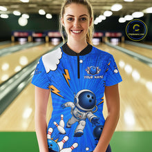 Load image into Gallery viewer, Blue Funny Astronaut Bowling Shirt For Women Custom Bowling Jersey, Bowling Uniform Polo &amp; 1/4 Zip TDM6421