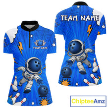 Load image into Gallery viewer, Blue Funny Astronaut Bowling Shirt For Women Custom Bowling Jersey, Bowling Uniform Polo &amp; 1/4 Zip TDM6421